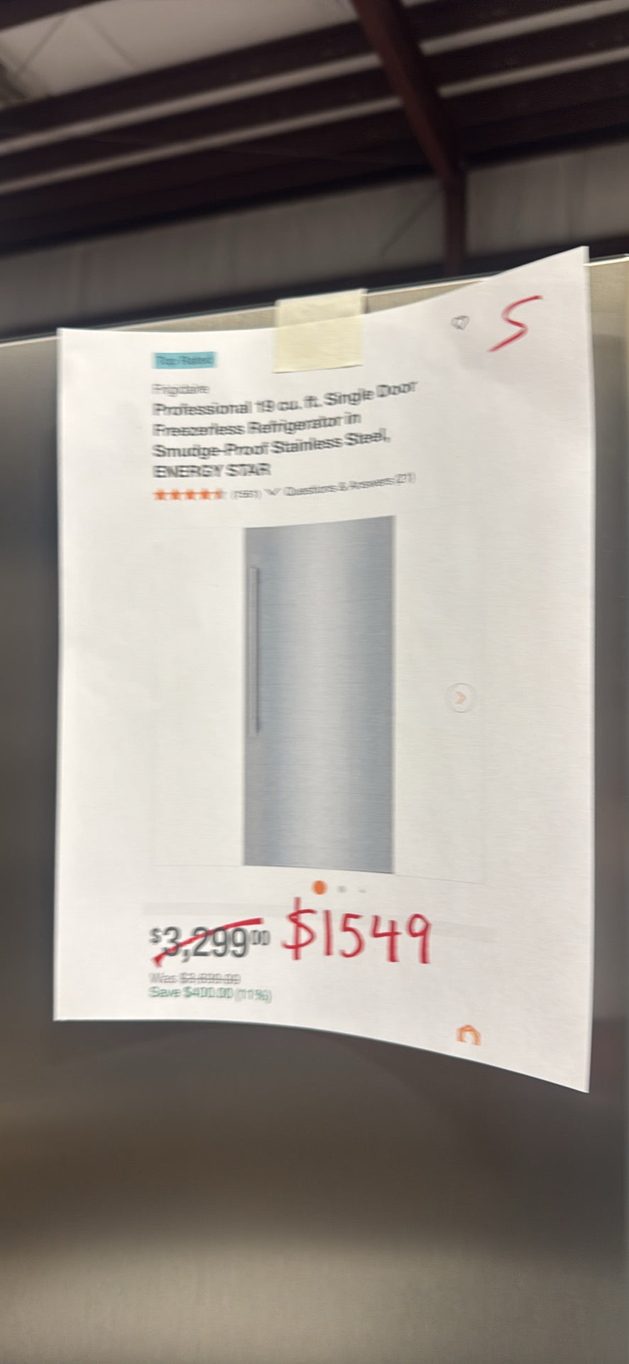 Frigidaire Professional 19 cu. ft. Single Door Freezerless Refrigerator – Smudge-Proof Stainless Steel