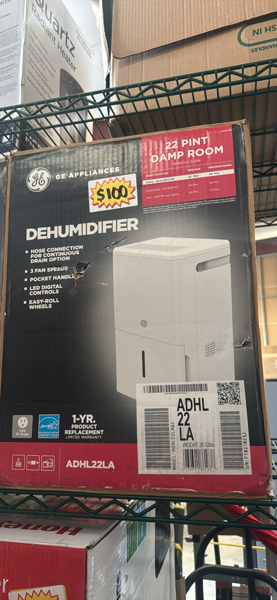GE 22-Pint Dehumidifier  Damp Room & Moisture Control