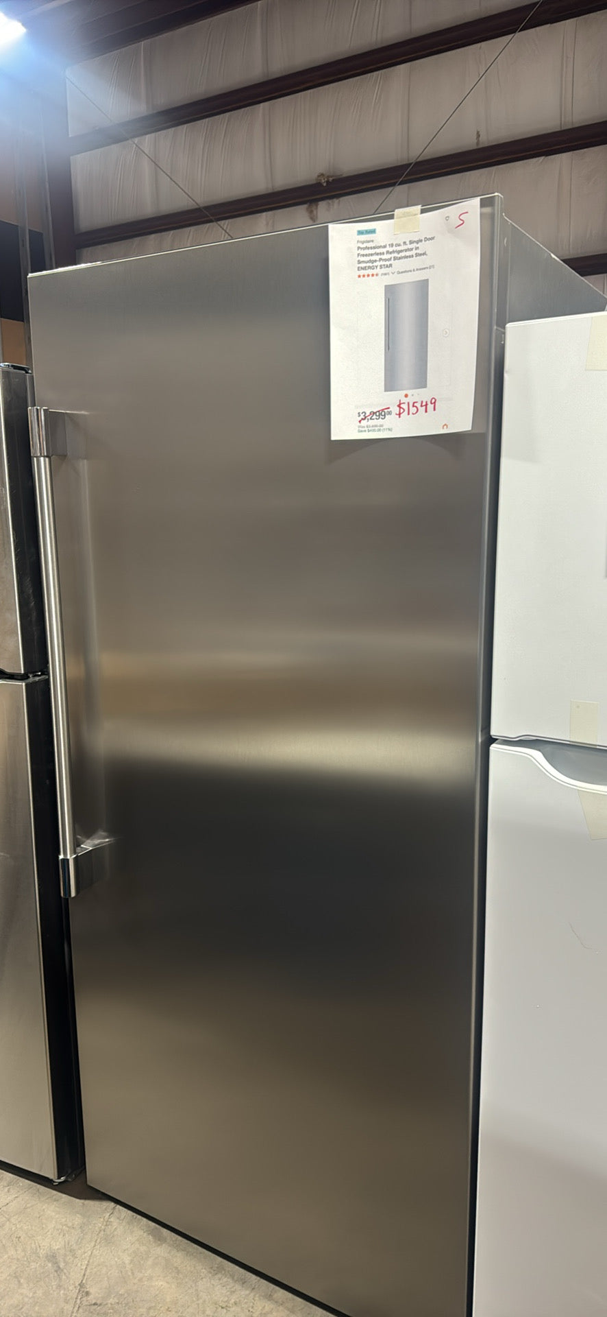 Frigidaire Professional 19 cu. ft. Single Door Freezerless Refrigerator – Smudge-Proof Stainless Steel