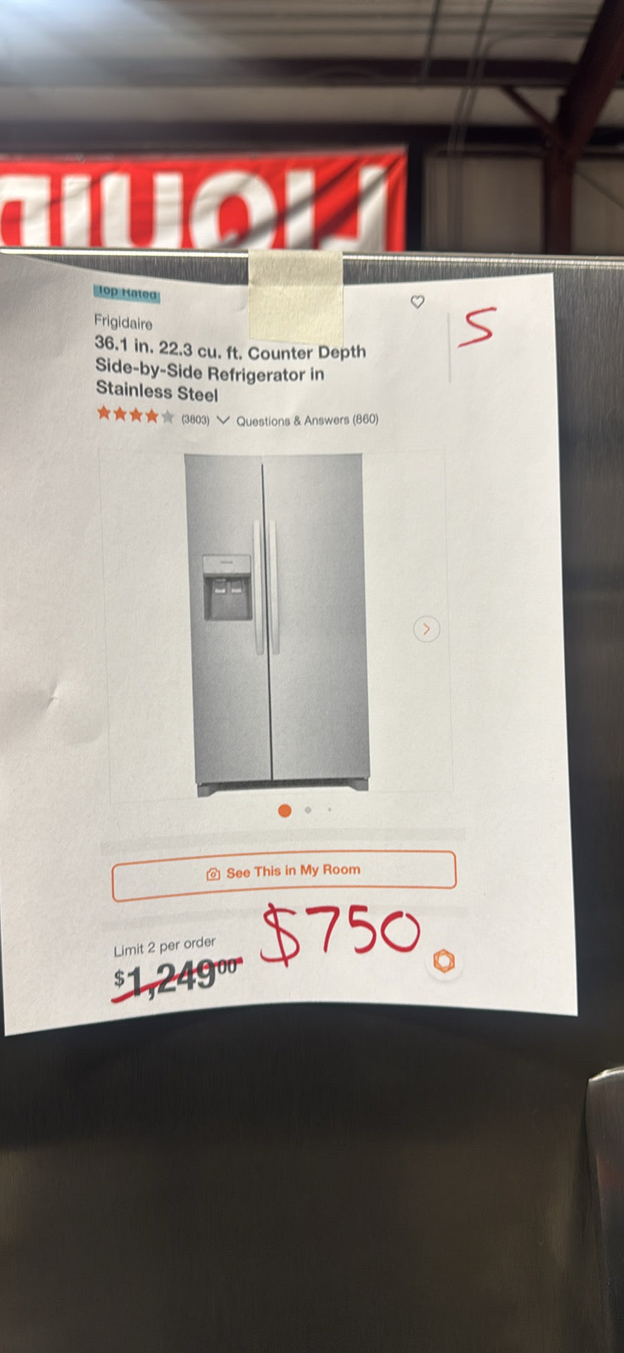 Frigidaire 36.1 in. 22.3 cu. ft. Counter Depth Side-by-Side Refrigerator – Stainless Steel