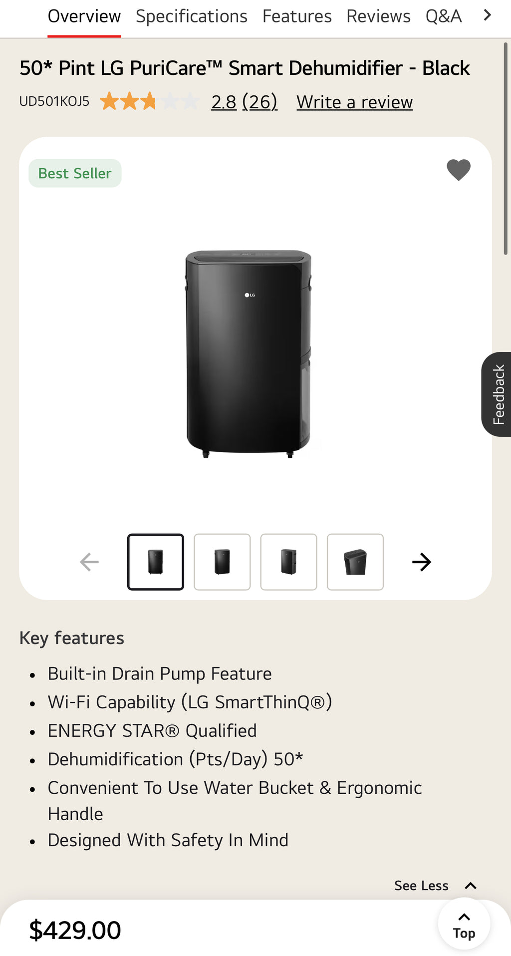 LG PureCare Dehumidifier  115V / 60Hz | Home Moisture Control