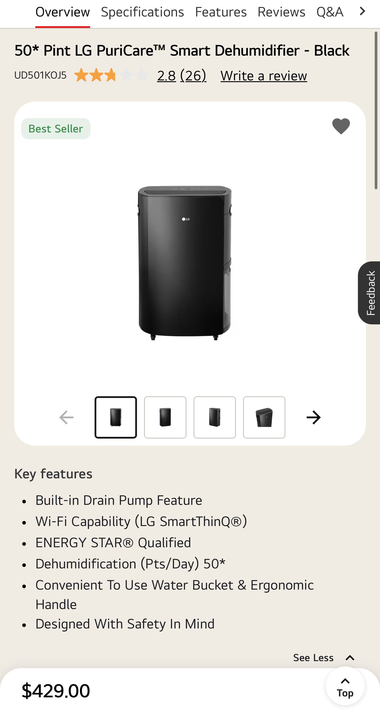LG PureCare Dehumidifier  115V / 60Hz | Home Moisture Control
